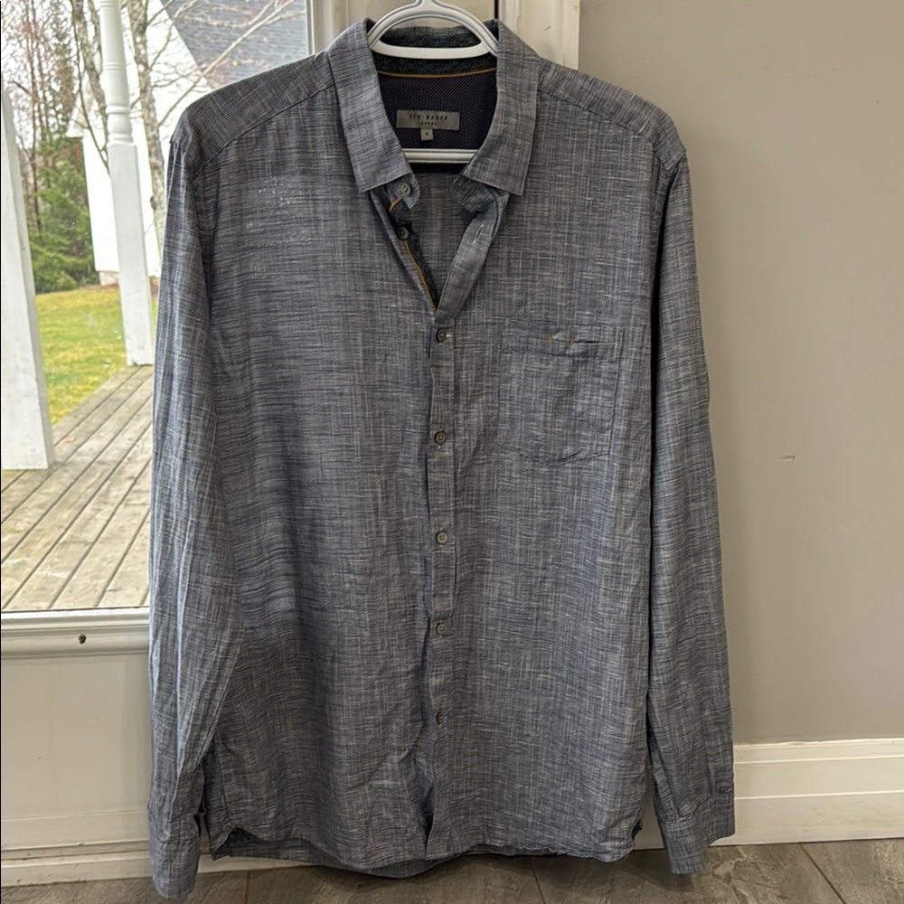 Ted Baker Navy and White Button-Up Shirt